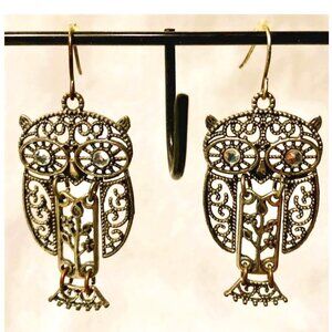 JOINTED, BLACKENED (OXIDIZED), FILIGREE OWL EARRINGS